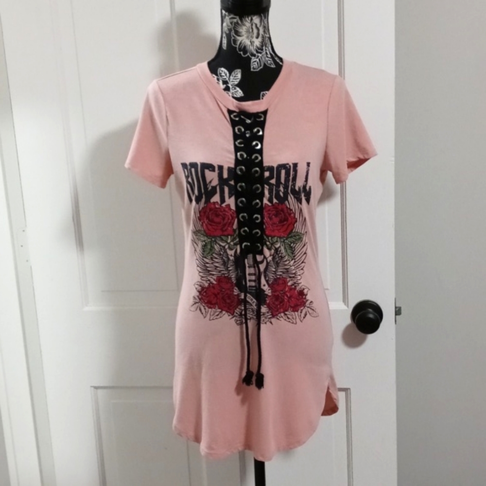 💋It Girl💋 - Blush Pink Rock 'N Roll Forever Lace-Up Tee